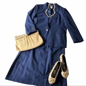 Vintage Suit Set Women’s 16/18 Leslie Fay Haberdashery Blue Wool Skirt Jacket